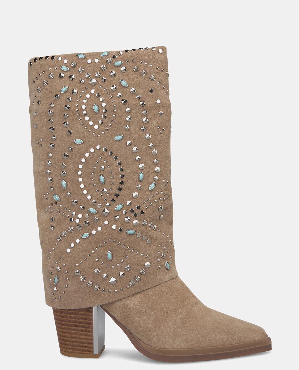 Botas de Pele com Tachas Bege-1