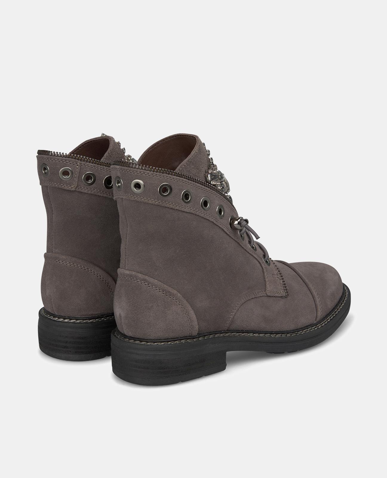 Botins de Pele com Atacadores Cinzento-escuro-3