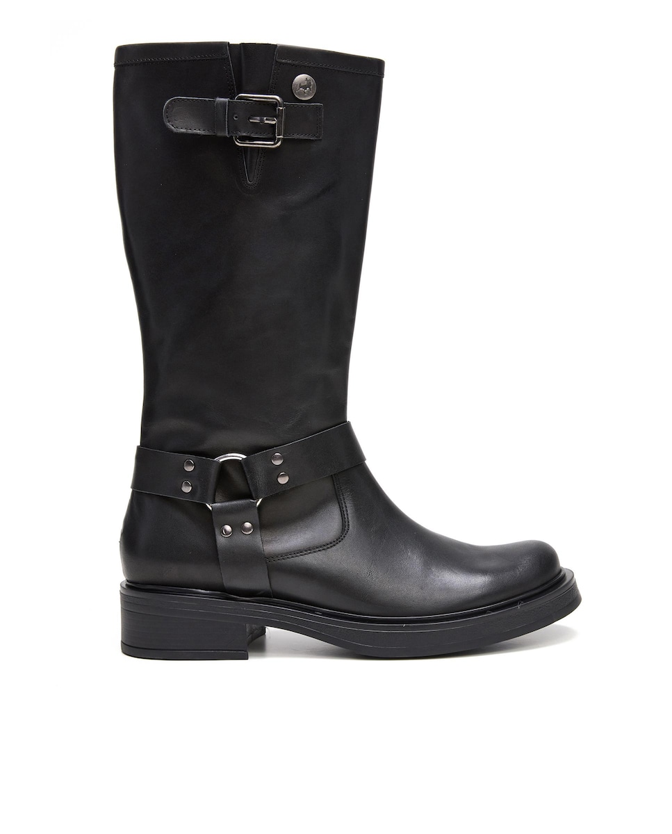 Botas com Fecho Zip Lateral e Fivela Decorativa Preto-1