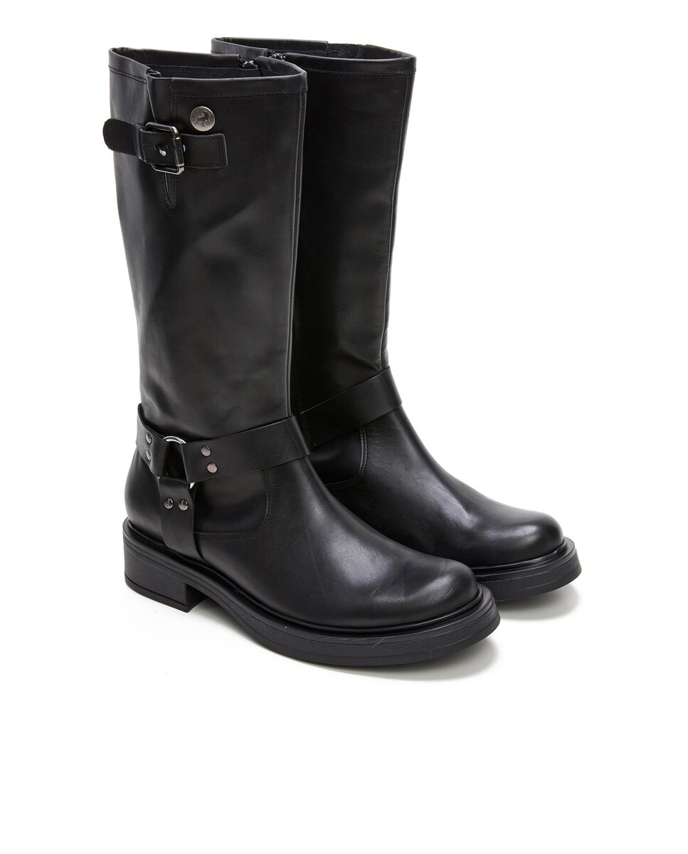 Botas com Fecho Zip Lateral e Fivela Decorativa Preto-2
