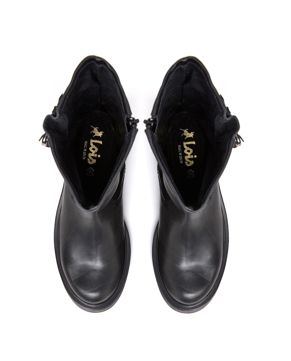 Botas com Fecho Zip Lateral e Fivela Decorativa Preto-4