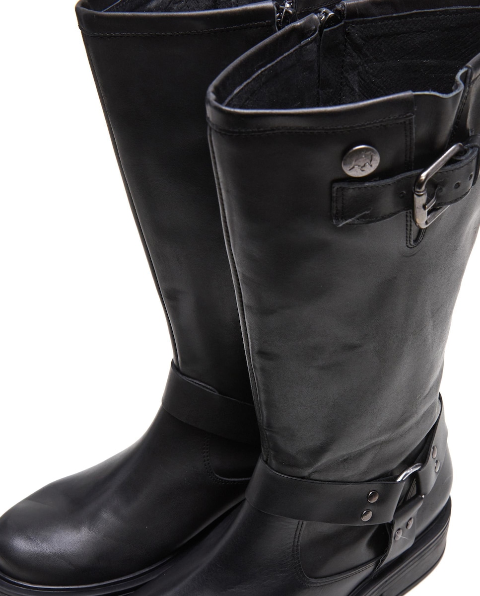 Botas com Fecho Zip Lateral e Fivela Decorativa Preto-5