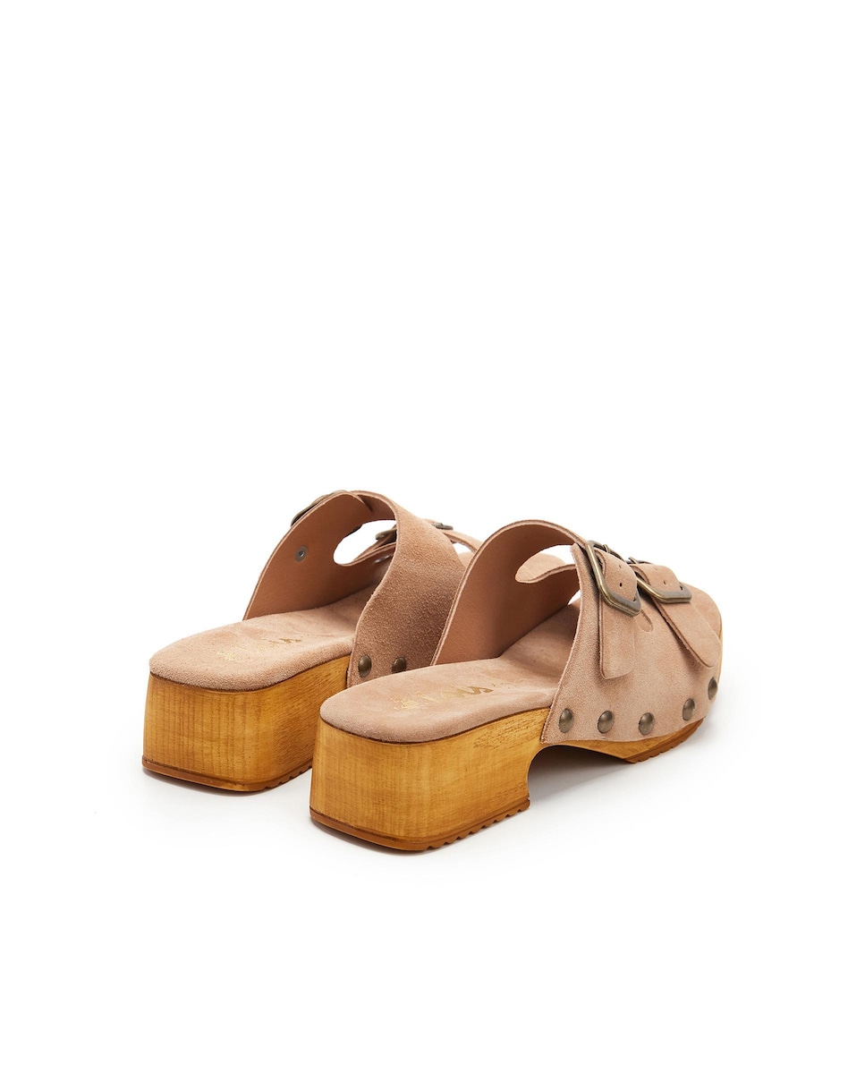 Sandálias Abertas com Fivela Dupla Bege-3