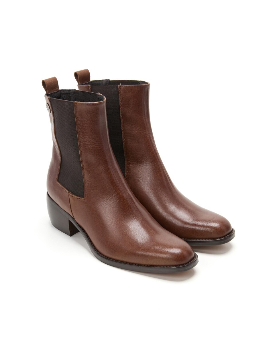 Botins Tipo Chelsea em Pele Castanho-2