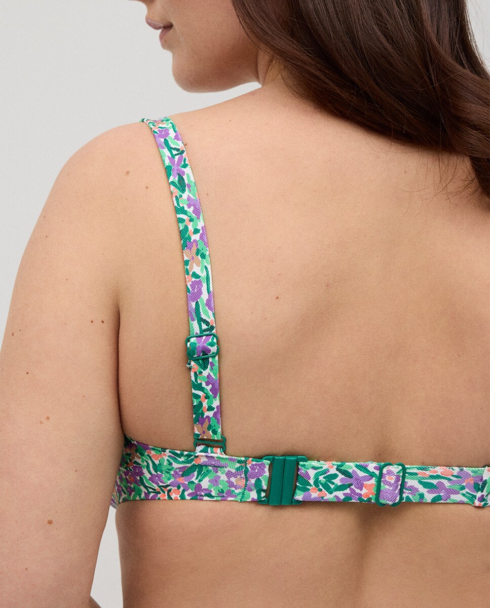 Top Biquíni com Aro Redutor Copa D em Tecido Micropiqué com Estampado Floral Multicolor-4