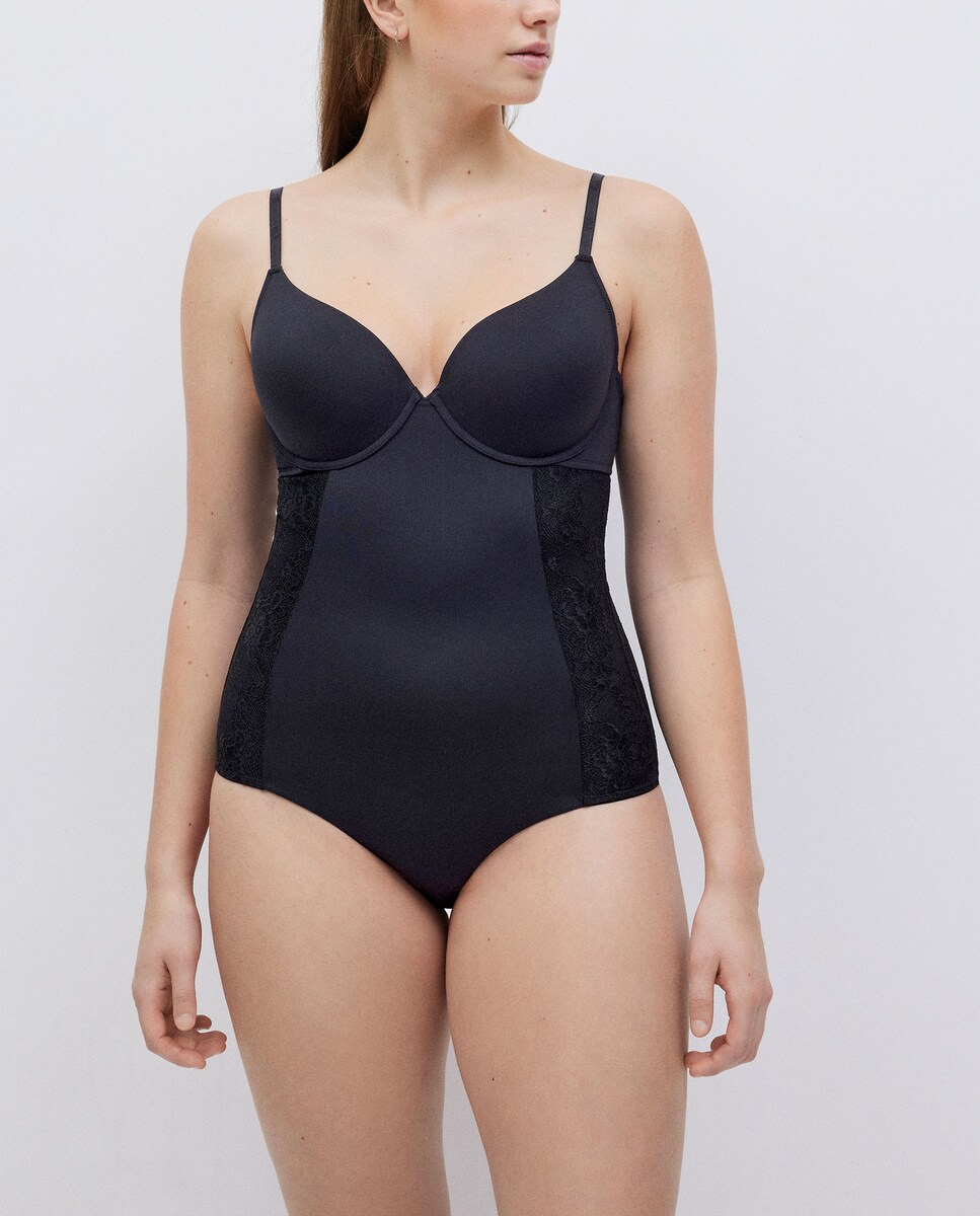 Body Redutor Renda de Compressão Média Copa C Preto-1