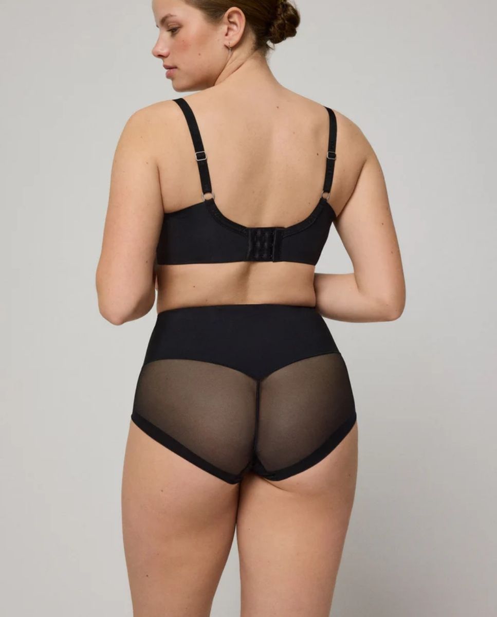 Cueca Redutora Alta em Tecido de Tule Compressão Média Preto-2