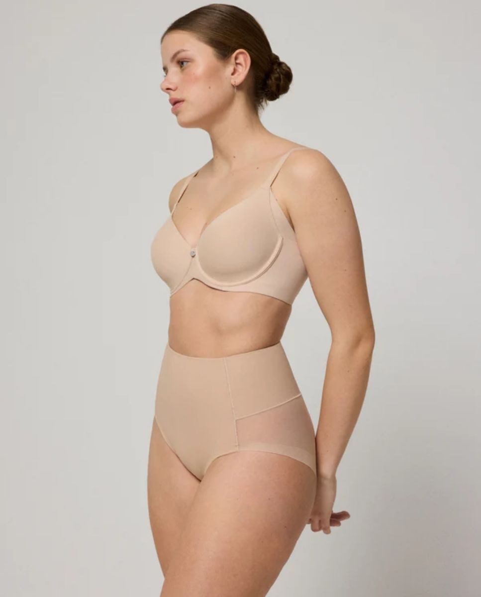 Cueca Redutora Alta em Tecido de Tule Compressão Média Nude-3