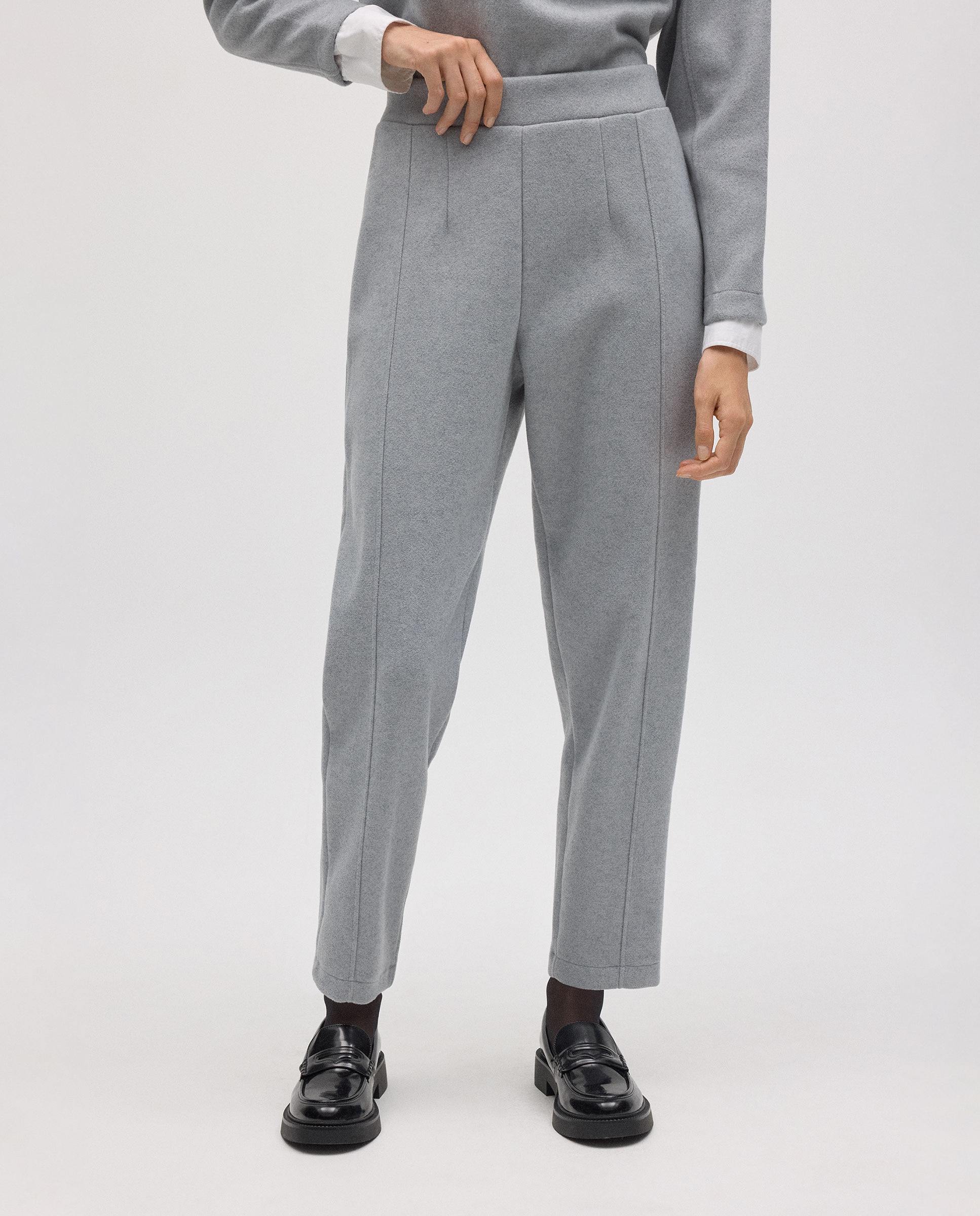 Calças Quentes Slim Fit com Estrutura Cinzento-claro-1