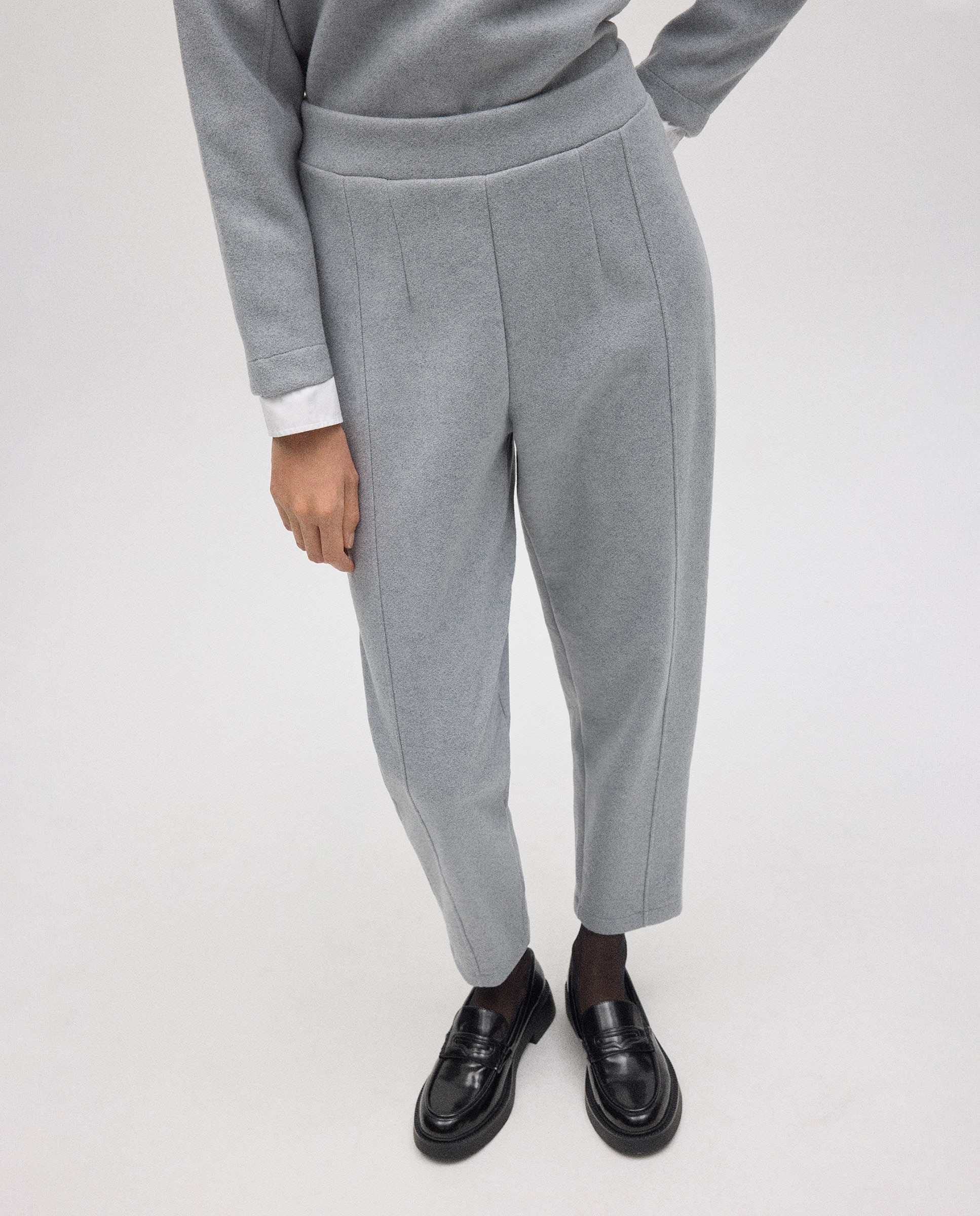 Calças Quentes Slim Fit com Estrutura Cinzento-claro-2