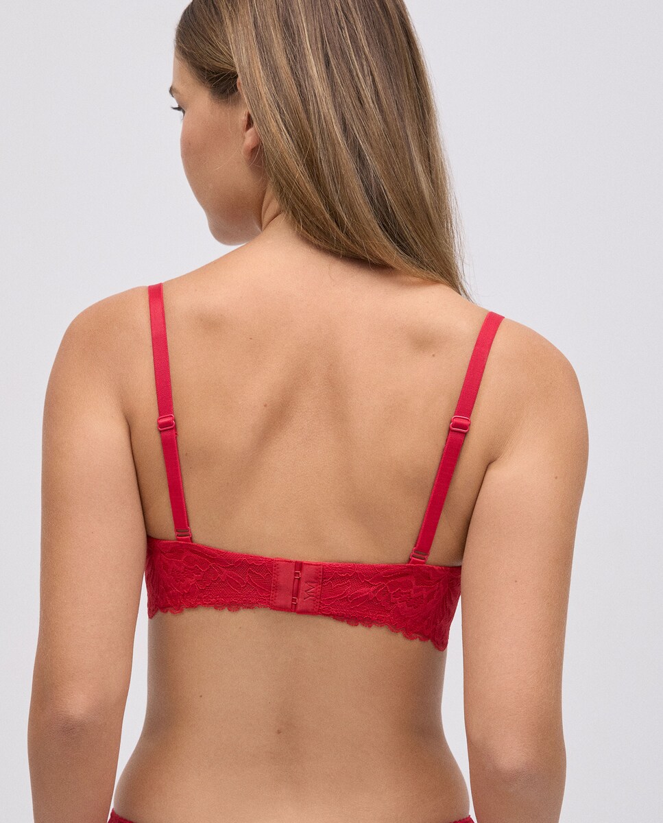 Soutien com Aro com Forro em Renda e Plumeti Vermelho-2