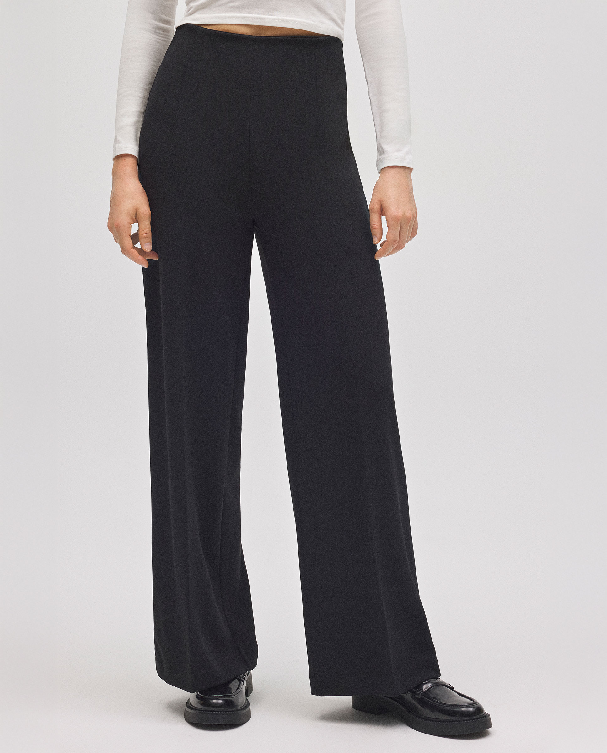 Calças de Tacto Suave Wide Preto-2
