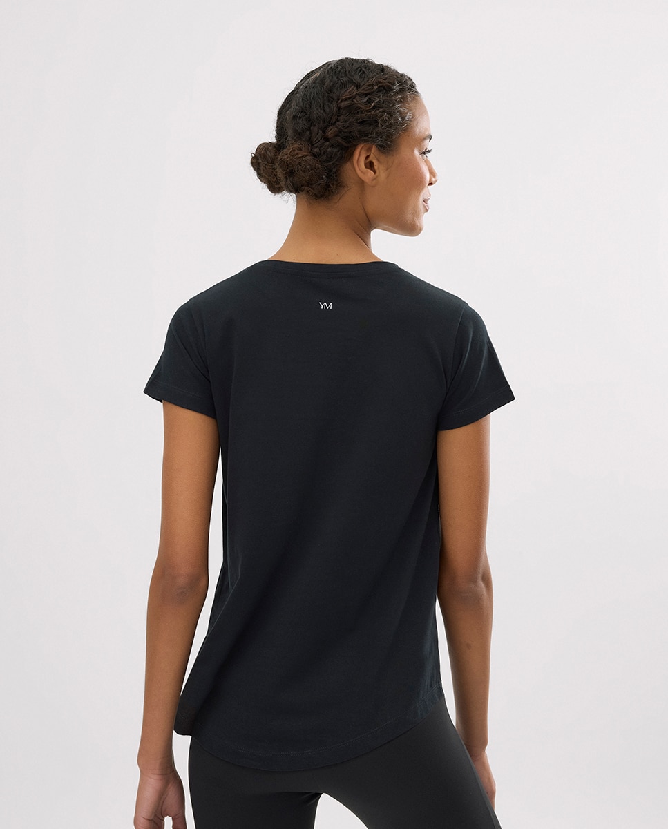 T-shirt Desportiva Algodão Básica Estilo Desportivo Preto-2