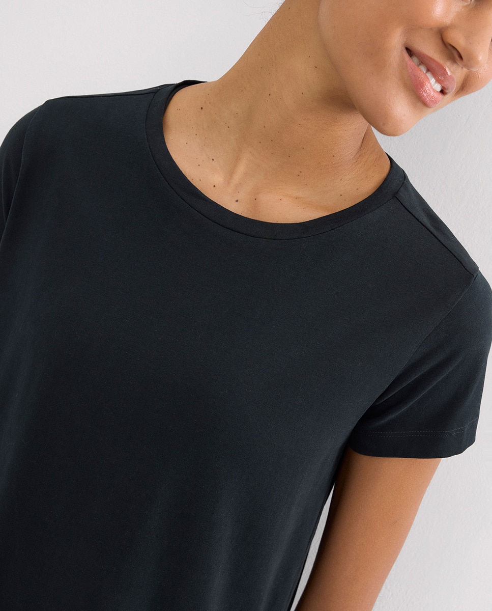 T-shirt Desportiva Algodão Básica Estilo Desportivo Preto-3