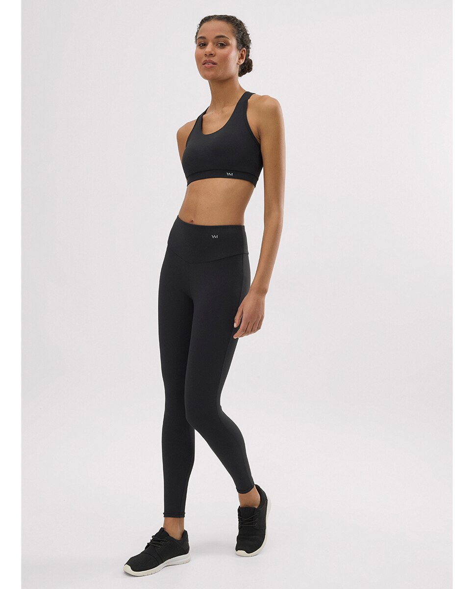 Leggings Desportivos de Cintura Subida com Tato Algodoeiro Preto-3
