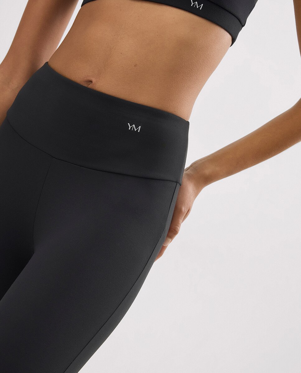 Leggings Desportivos de Cintura Subida com Tato Algodoeiro Preto-4