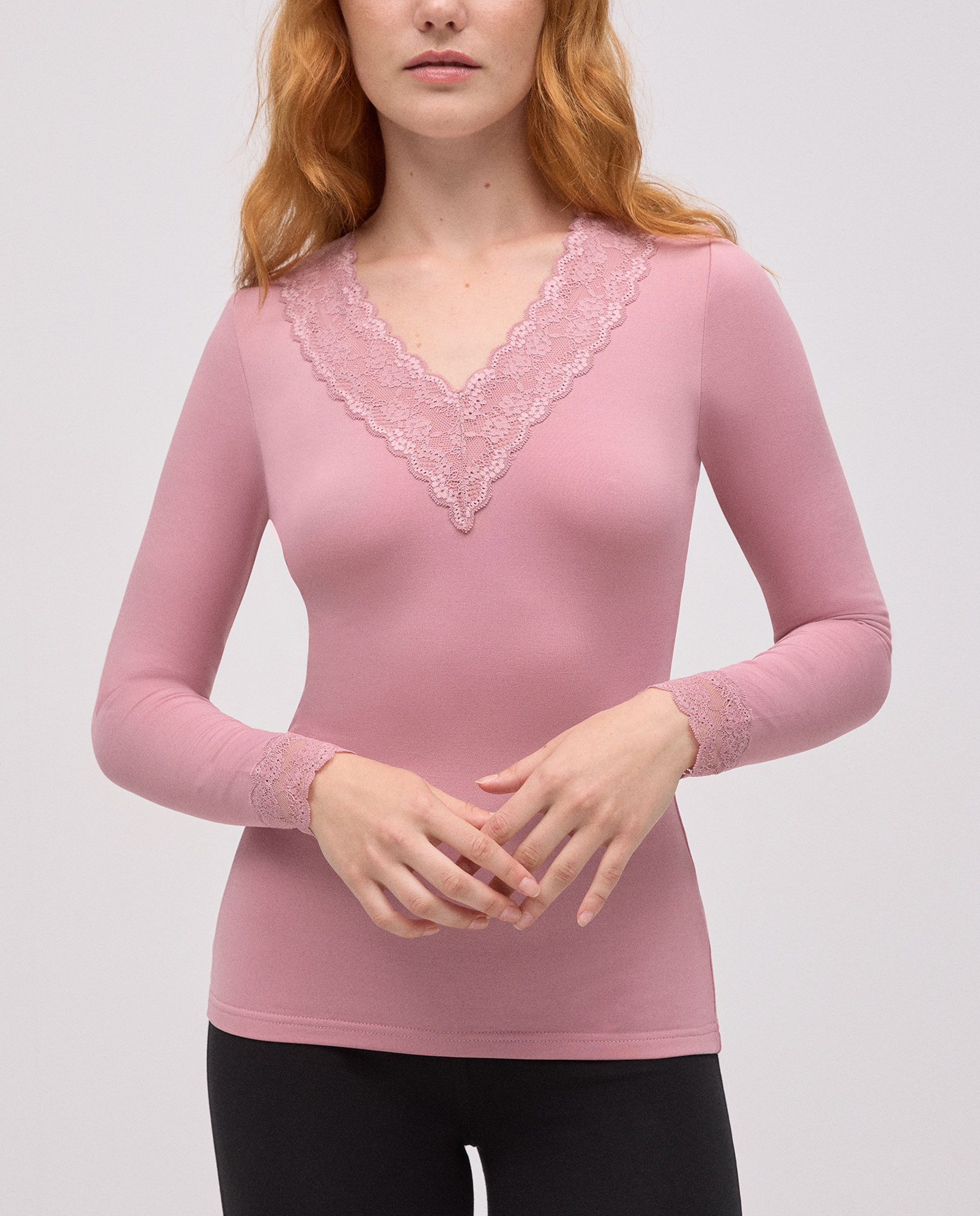 T-shirt Térmica de Manga Comprida Rosa-1