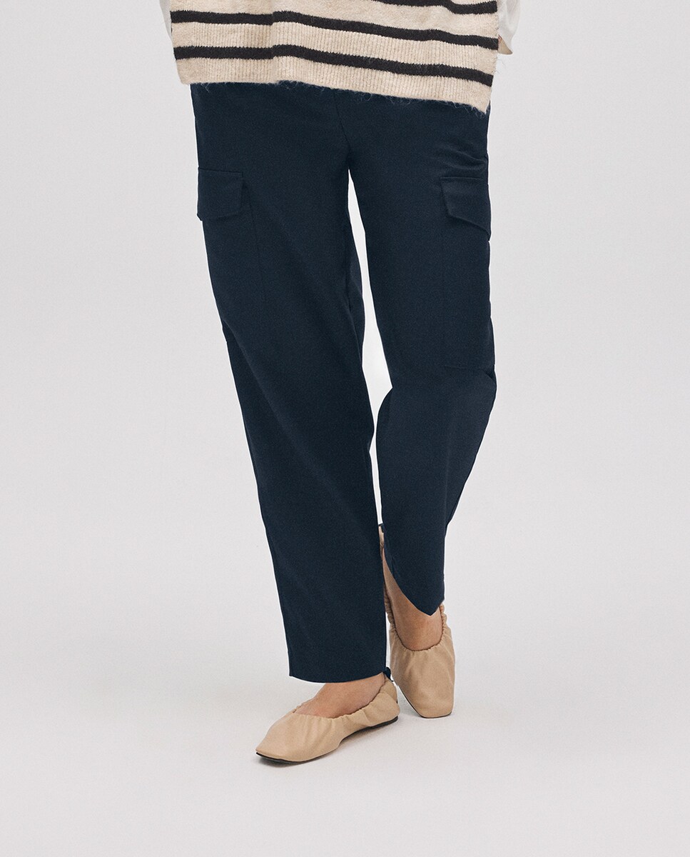Calças Casuais Tipo Cargo Azul-marinho-1