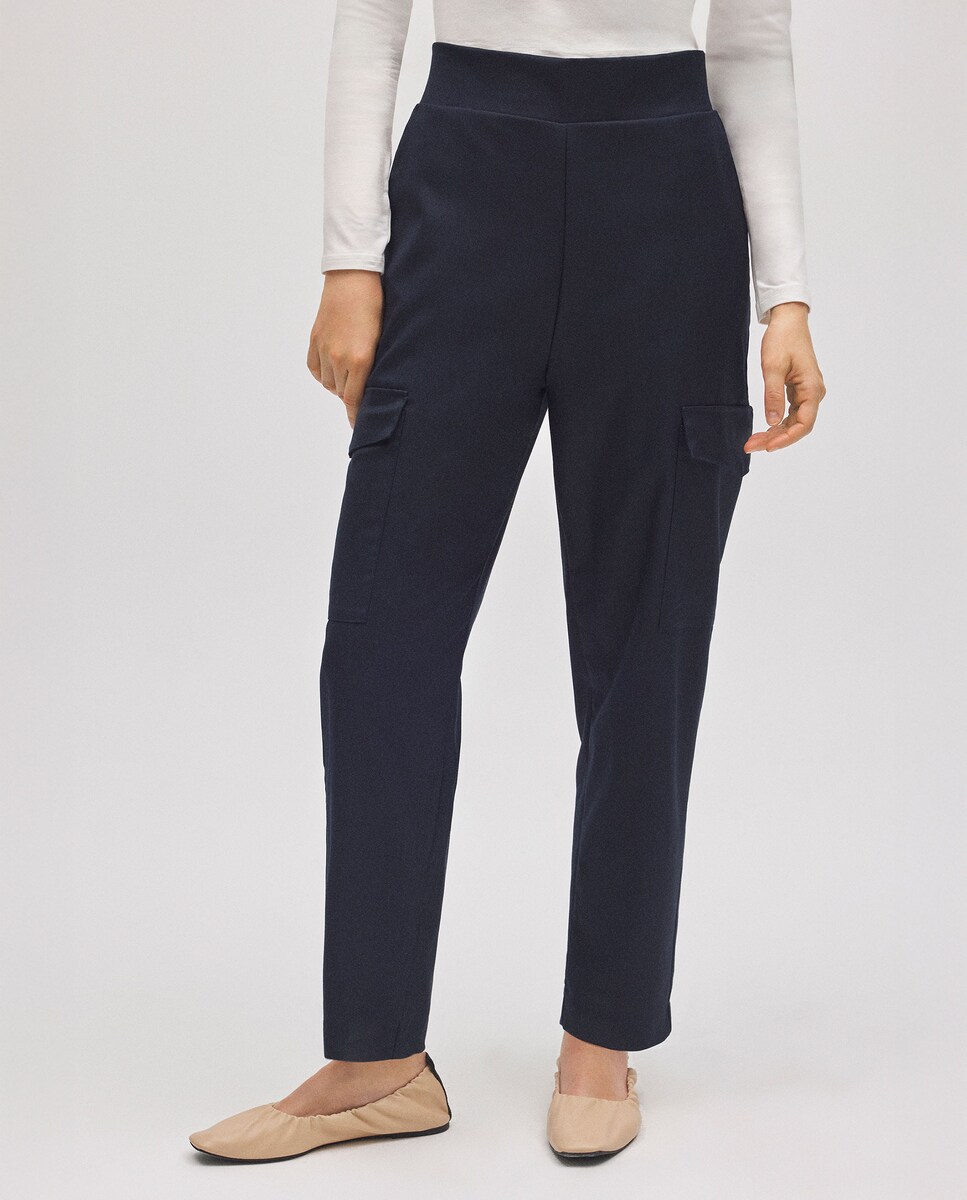 Calças Casuais Tipo Cargo Azul-marinho-2