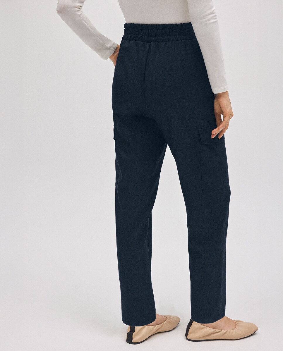 Calças Casuais Tipo Cargo Azul-marinho-3