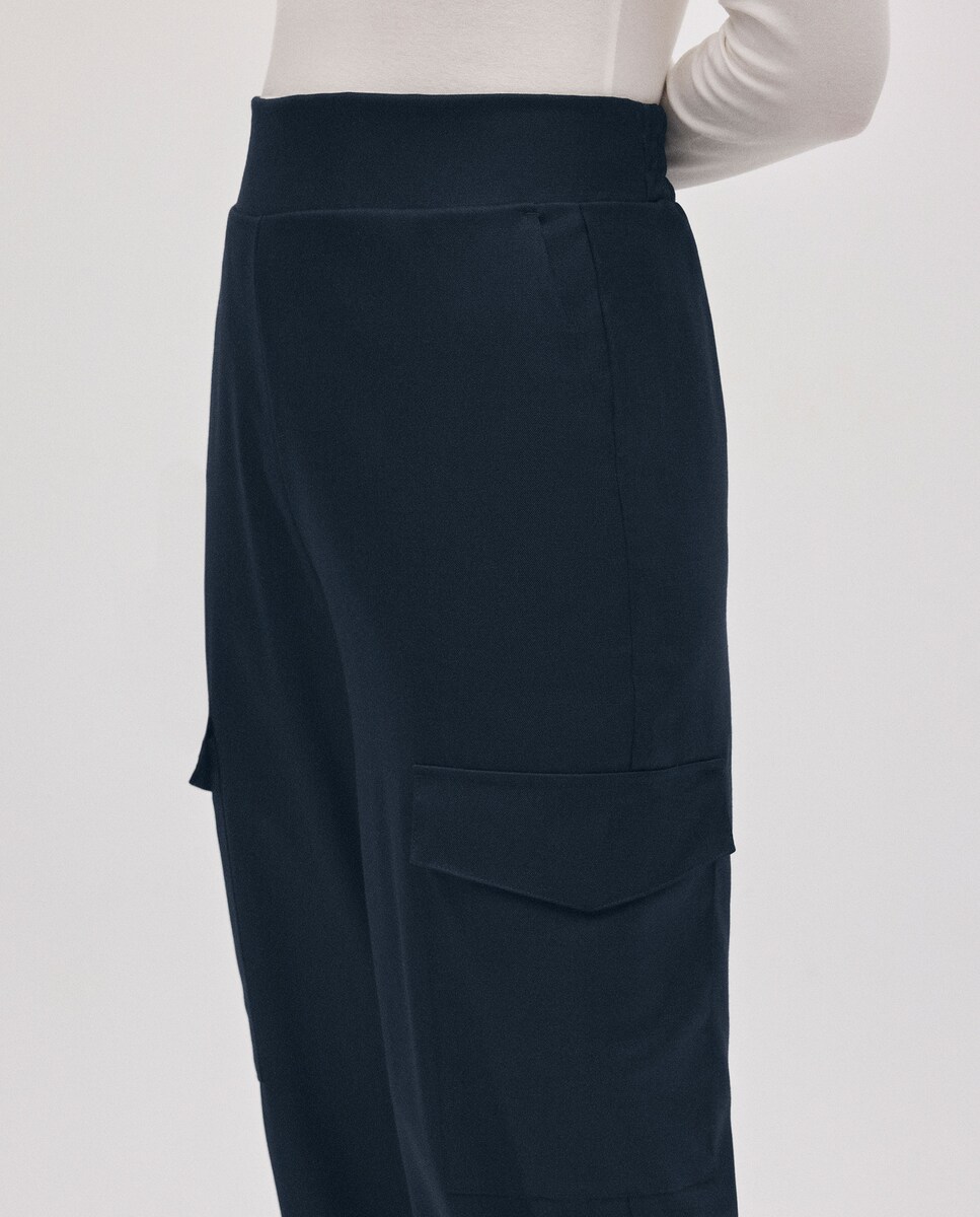 Calças Casuais Tipo Cargo Azul-marinho-4