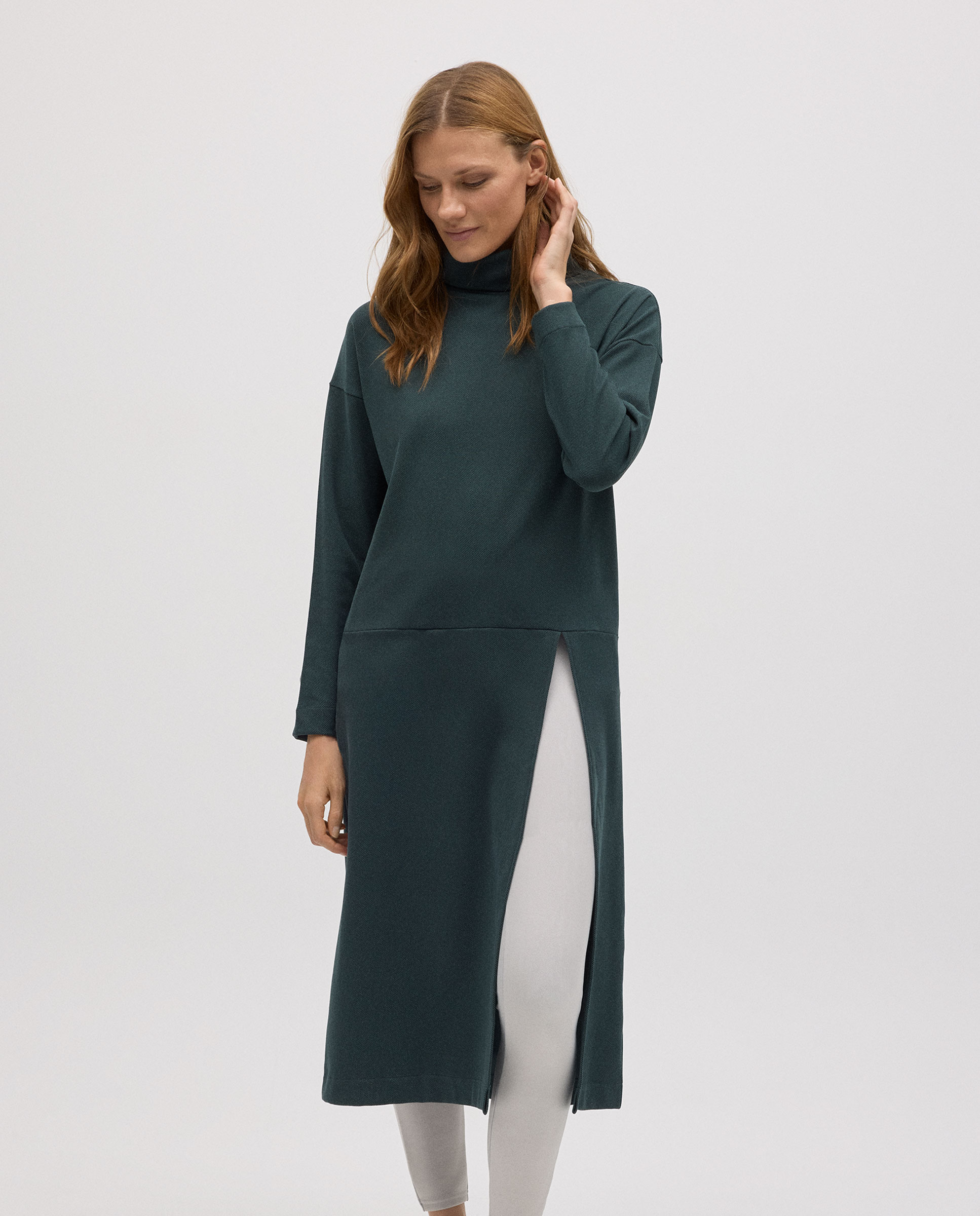 Camisola Maxi com Abertura Cálida Verde-escuro-1