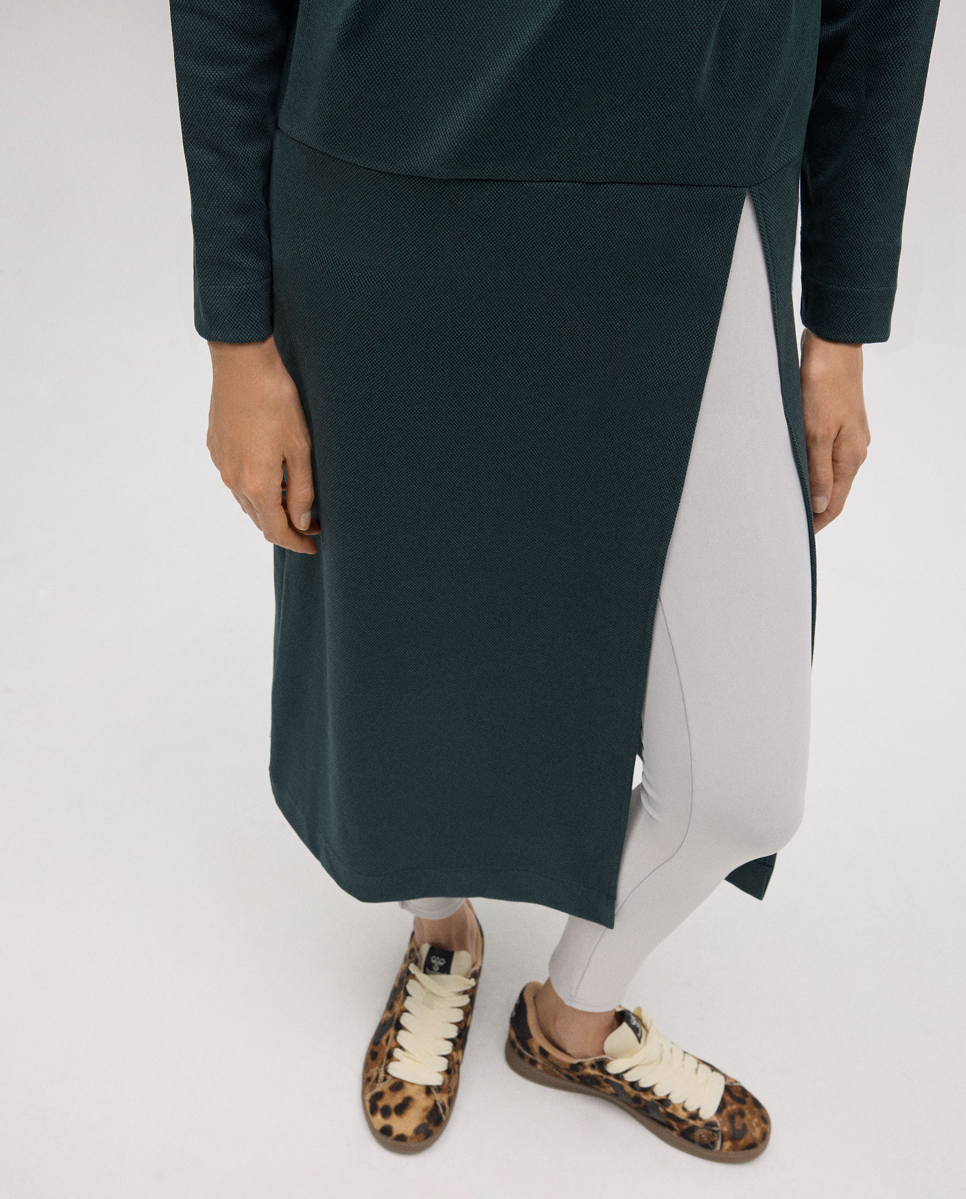 Camisola Maxi com Abertura Cálida Verde-escuro-3