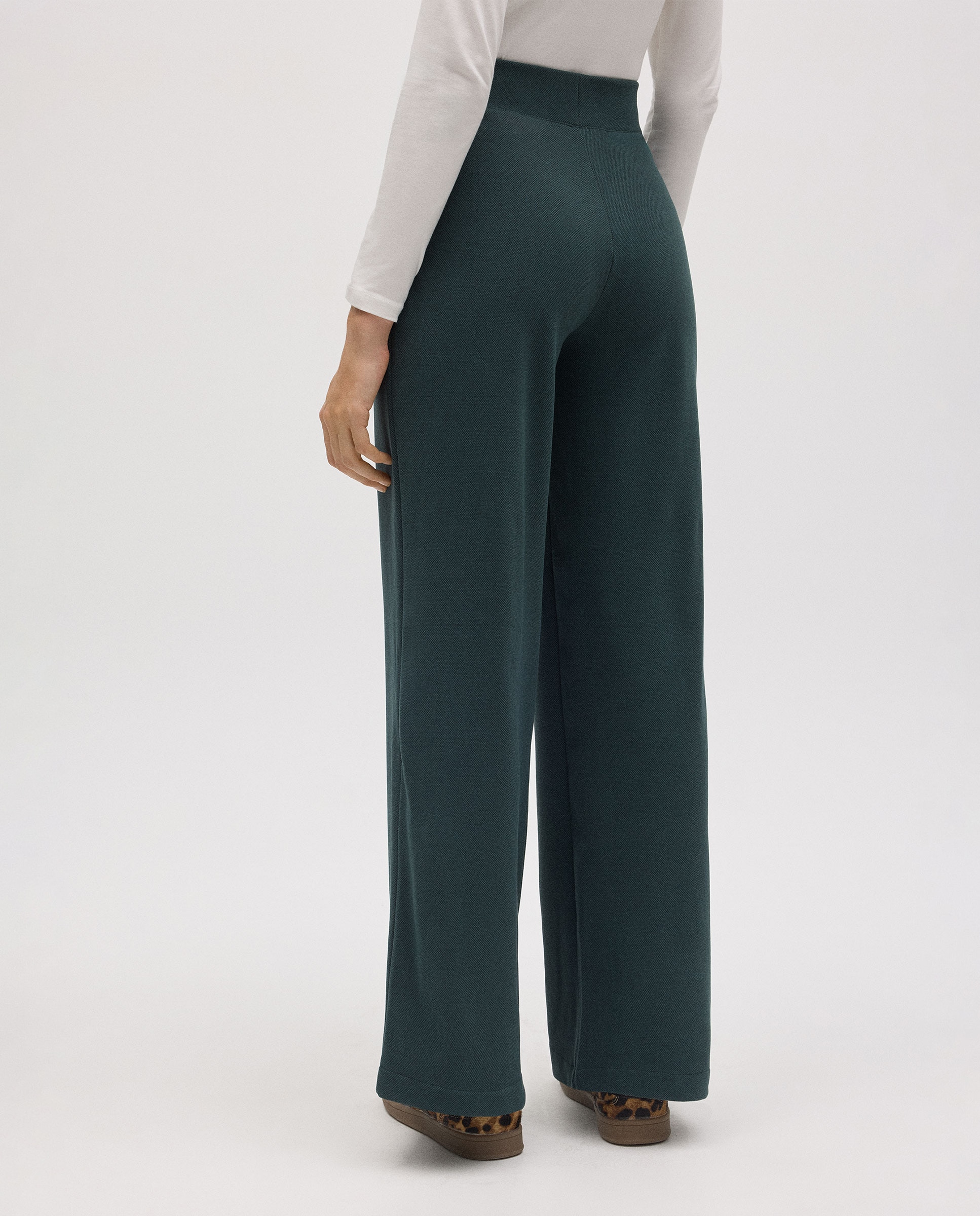 Calças com Corte a Direito com Textura Verde-escuro-2