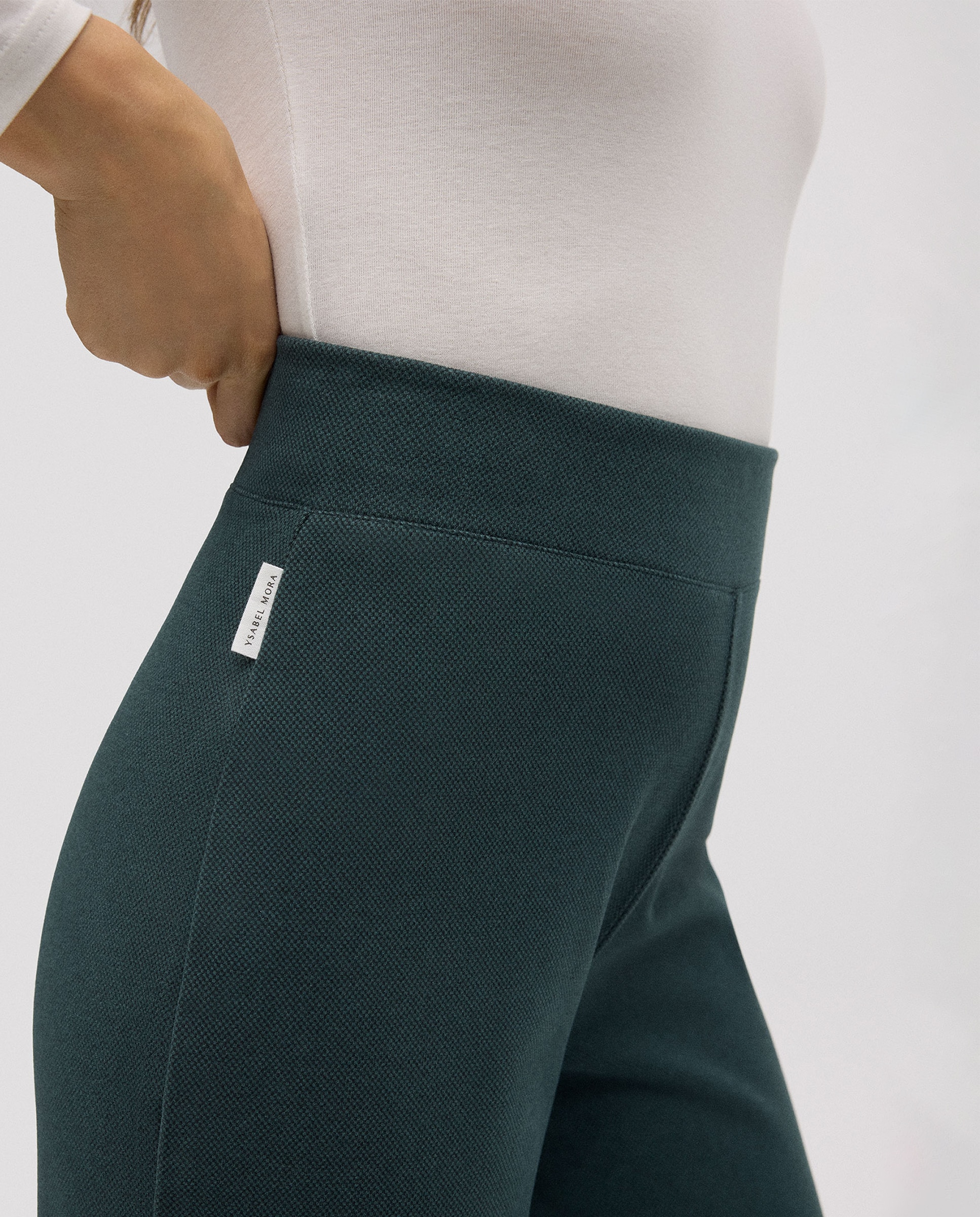 Calças com Corte a Direito com Textura Verde-escuro-3