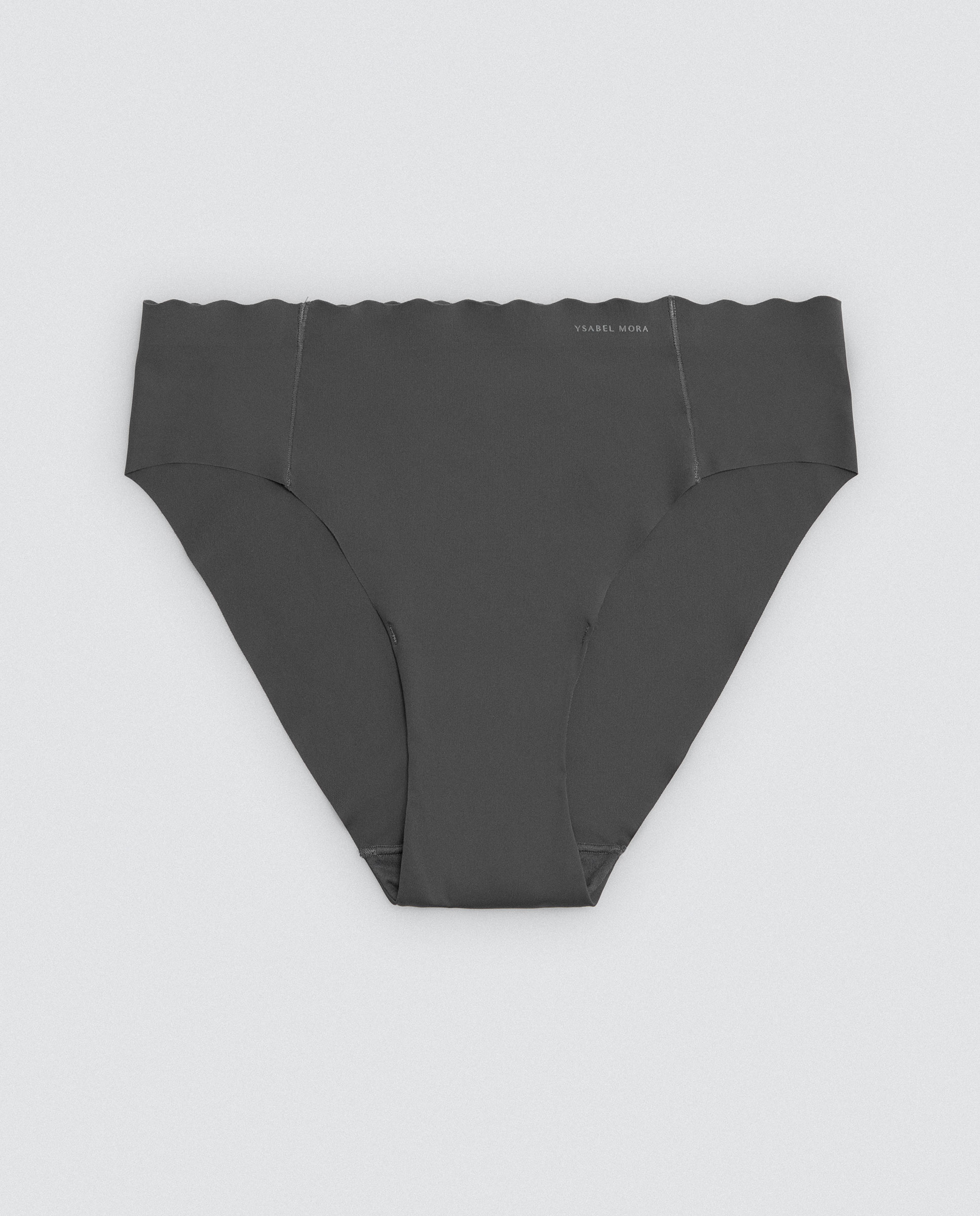 Cueca Midi Láser com Cós Ondulado Cinzento-escuro-4