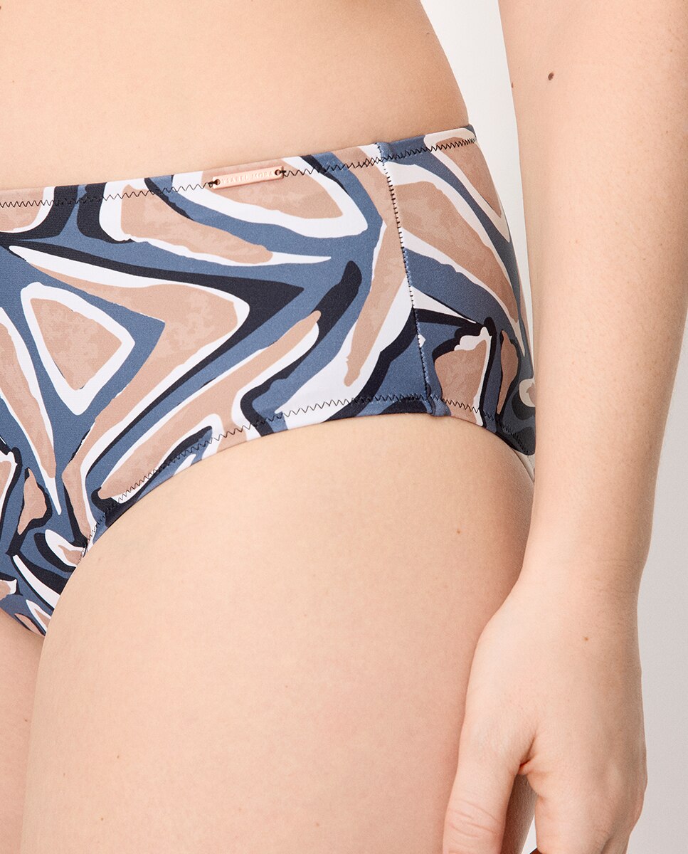 Cueca de Biquíni Redutora Alta Estampada Multicolor-5
