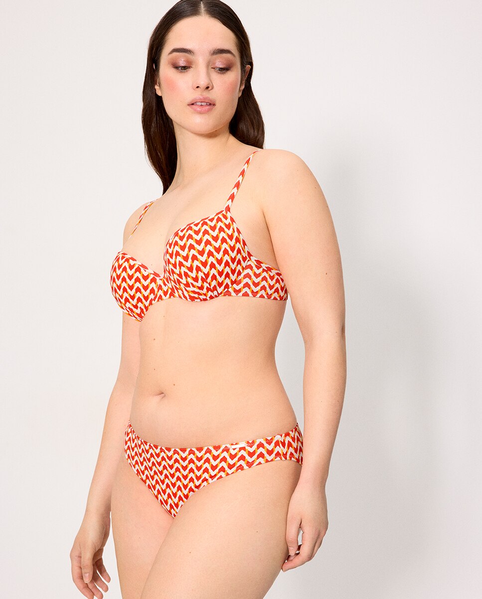 Cueca de Biquíni Micropiqué Estampada Coral Coral-3