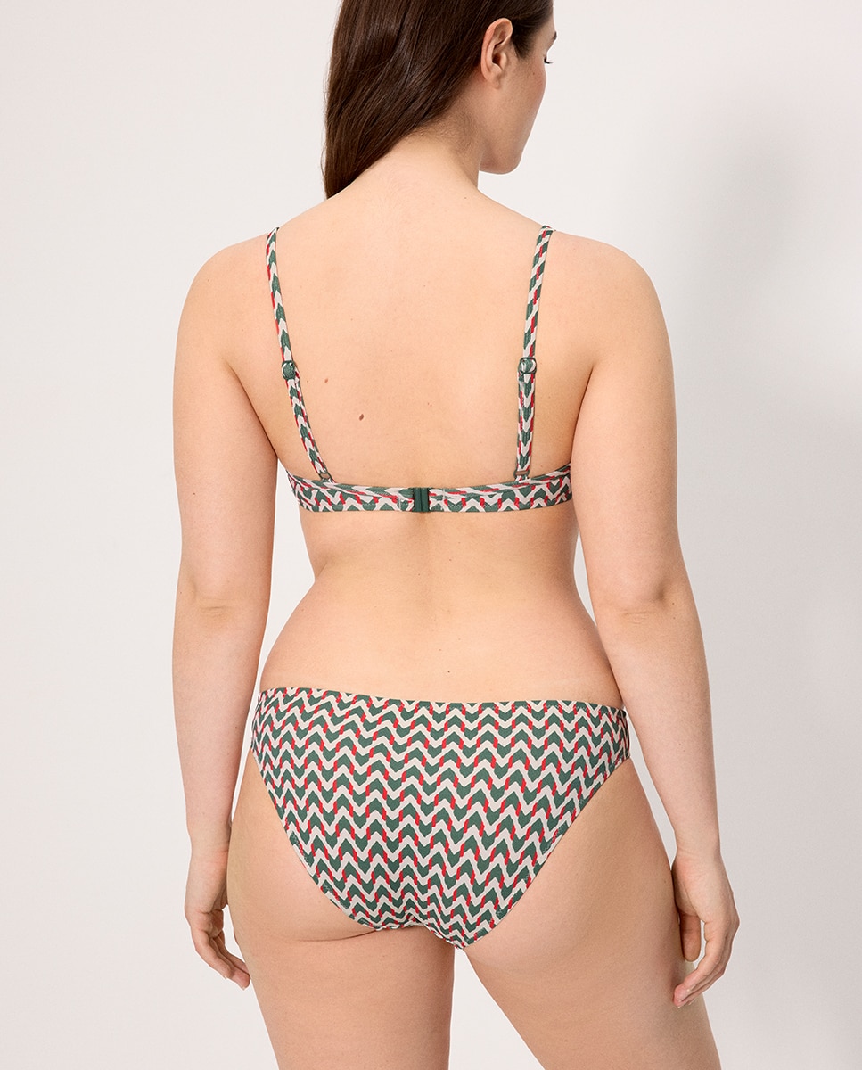 Cueca de Biquíni Micropiqué Estampada Coral Verde-2