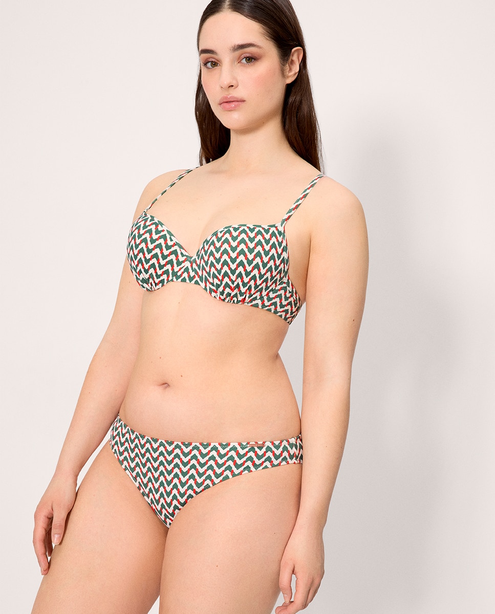 Cueca de Biquíni Micropiqué Estampada Coral Verde-3