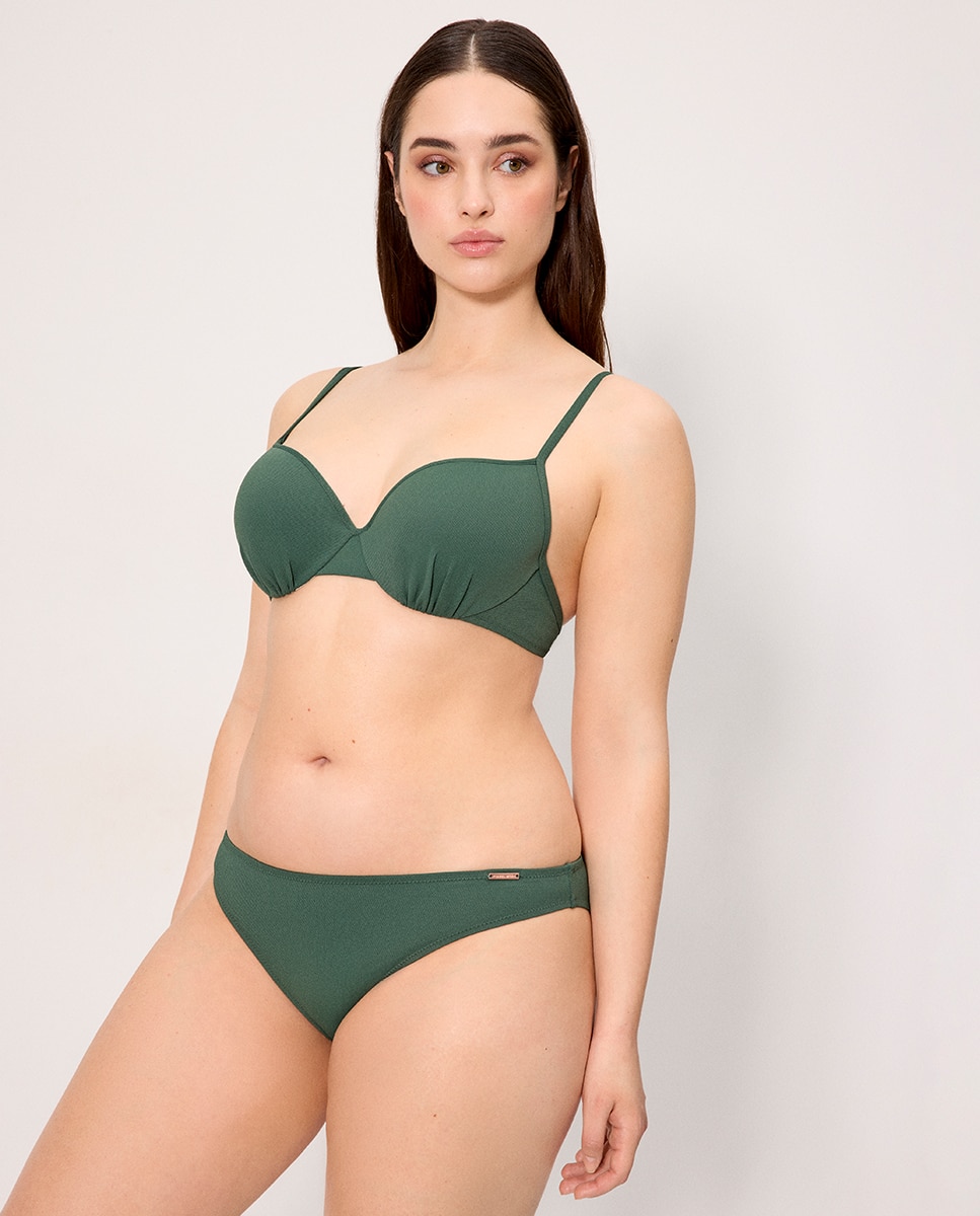 Cueca de Biquíni Micropiqué Coral Verde-escuro-3