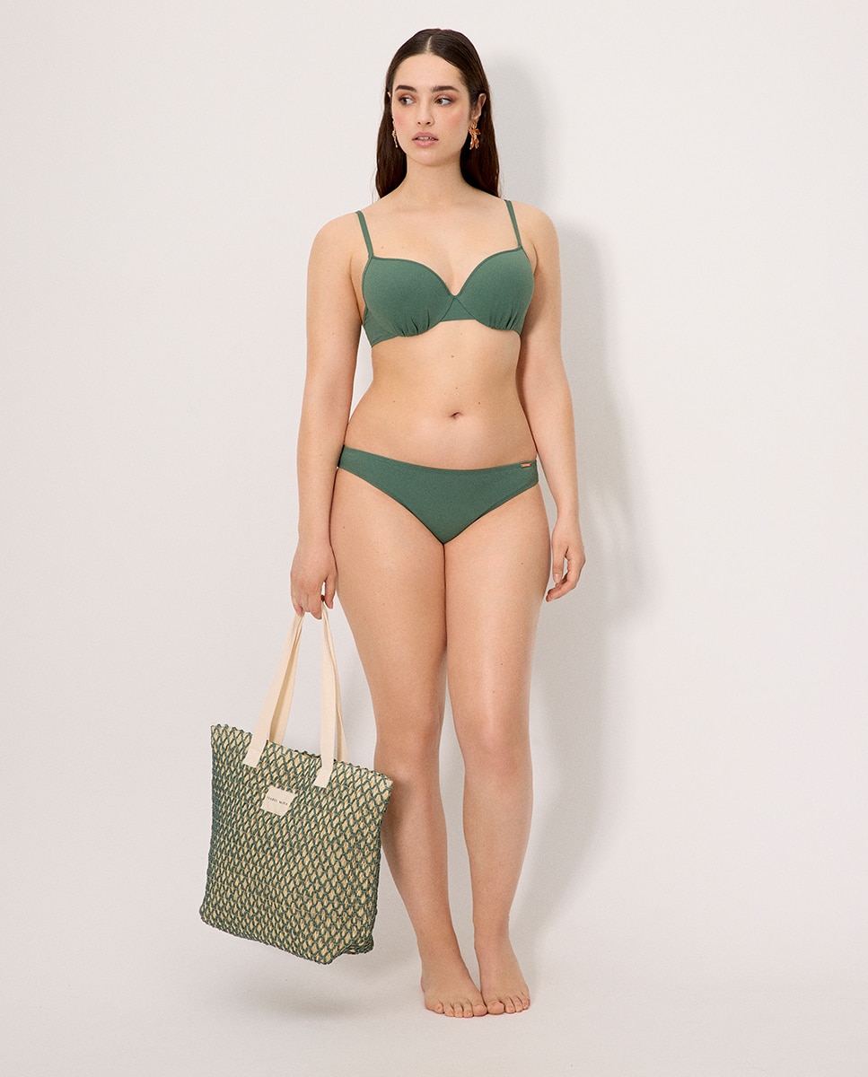 Cueca de Biquíni Micropiqué Coral Verde-escuro-5