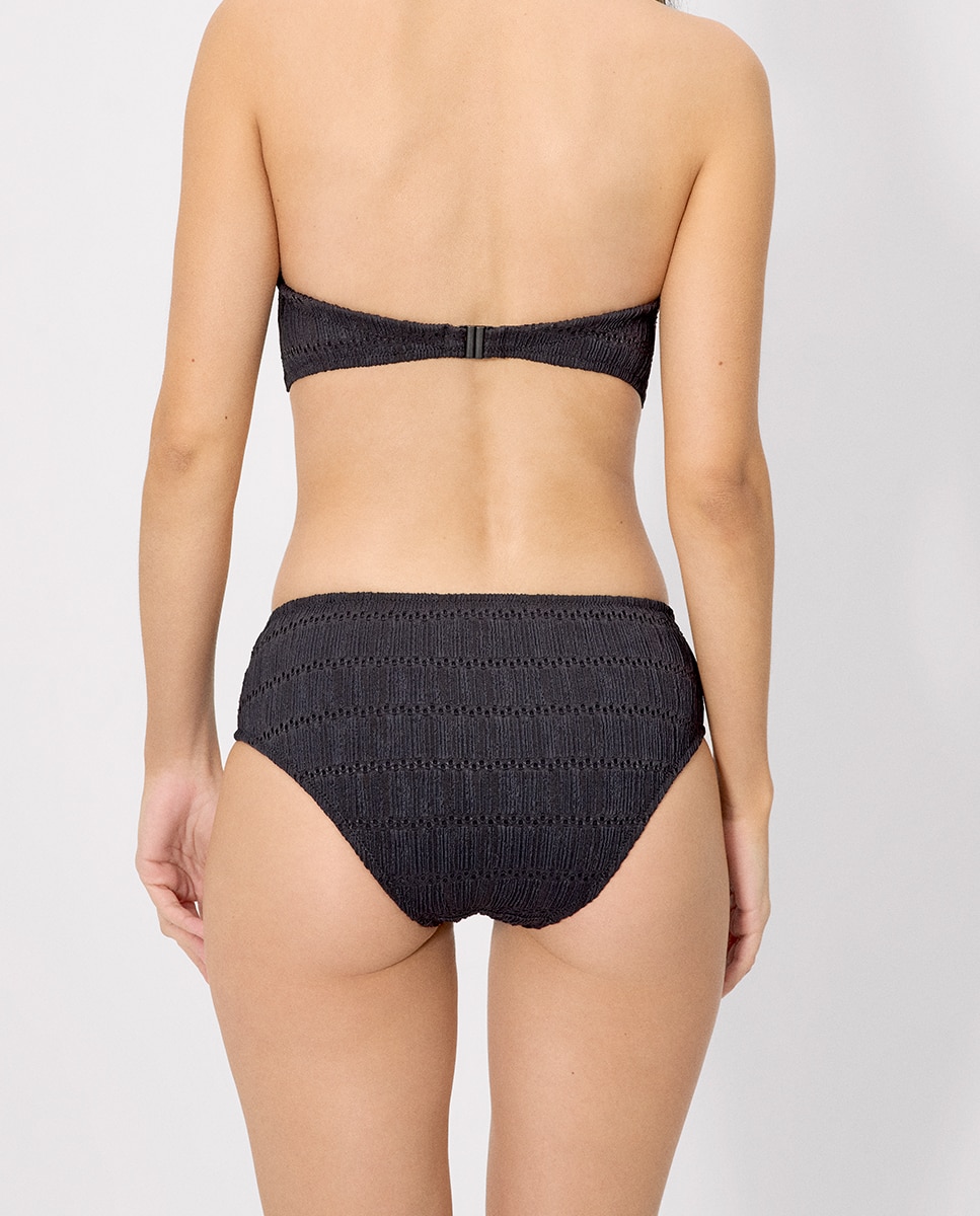 Cuecas de Biquíni Midi com Textura Preto-2