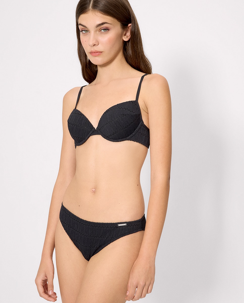 Cueca de Biquíni com Textura Preto-3