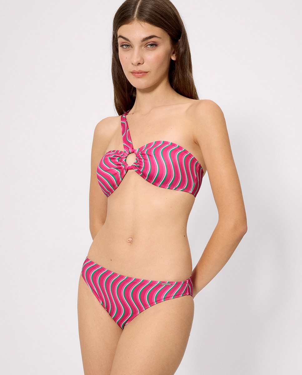 Cueca de Biquíni Estampado Ondas Rosa / Branco-5