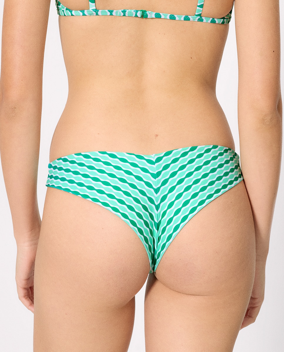 Cueca de Biquíni Brasileira com Estampado Geométrico Verde-3