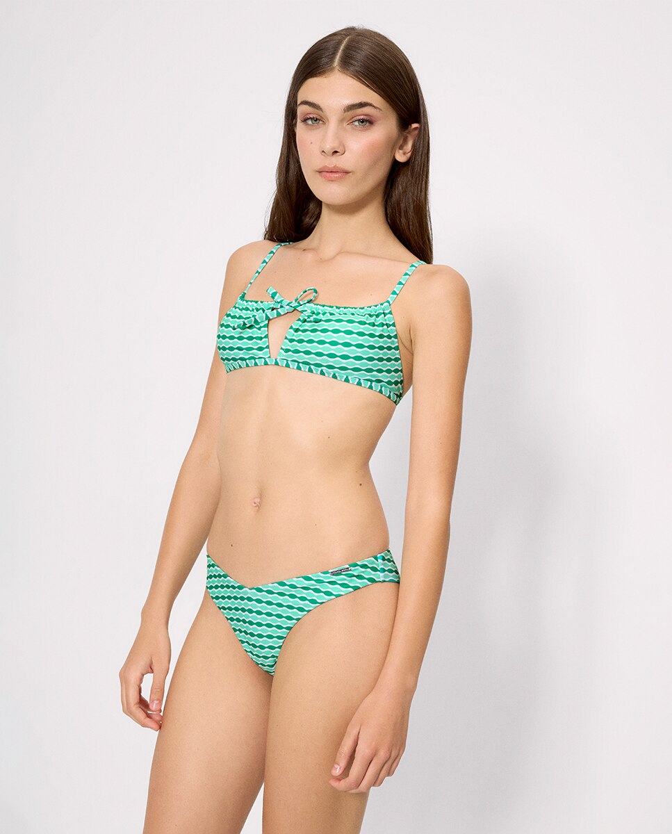 Cueca de Biquíni Brasileira com Estampado Geométrico Verde-6