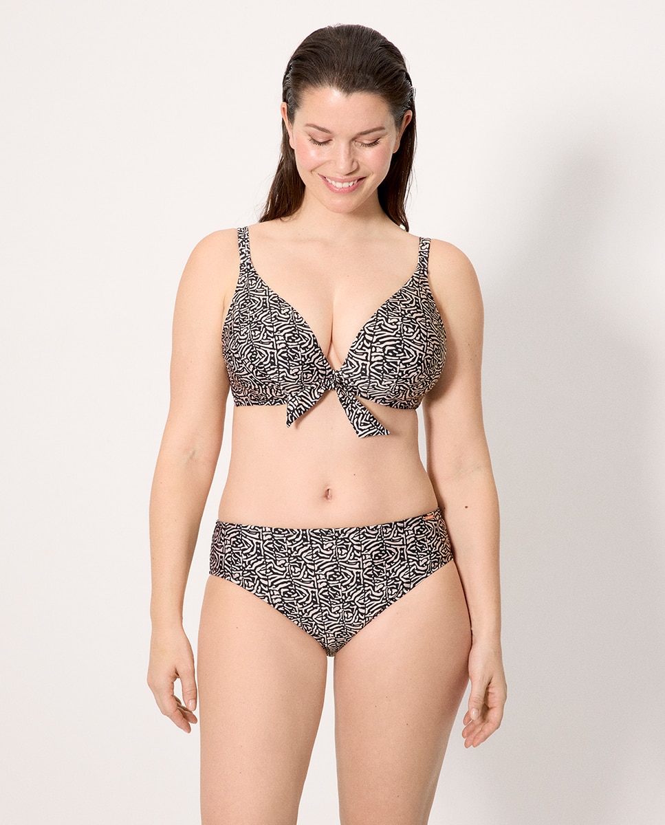 Cueca de Biquíni Moldeadora Midi Estampada com Brilho Preto / Branco-5