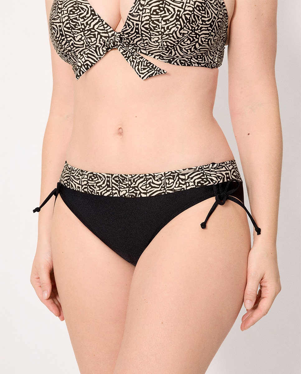 Cueca de Biquíni Moldeadora Estampada com Brilho Preto / Branco-1