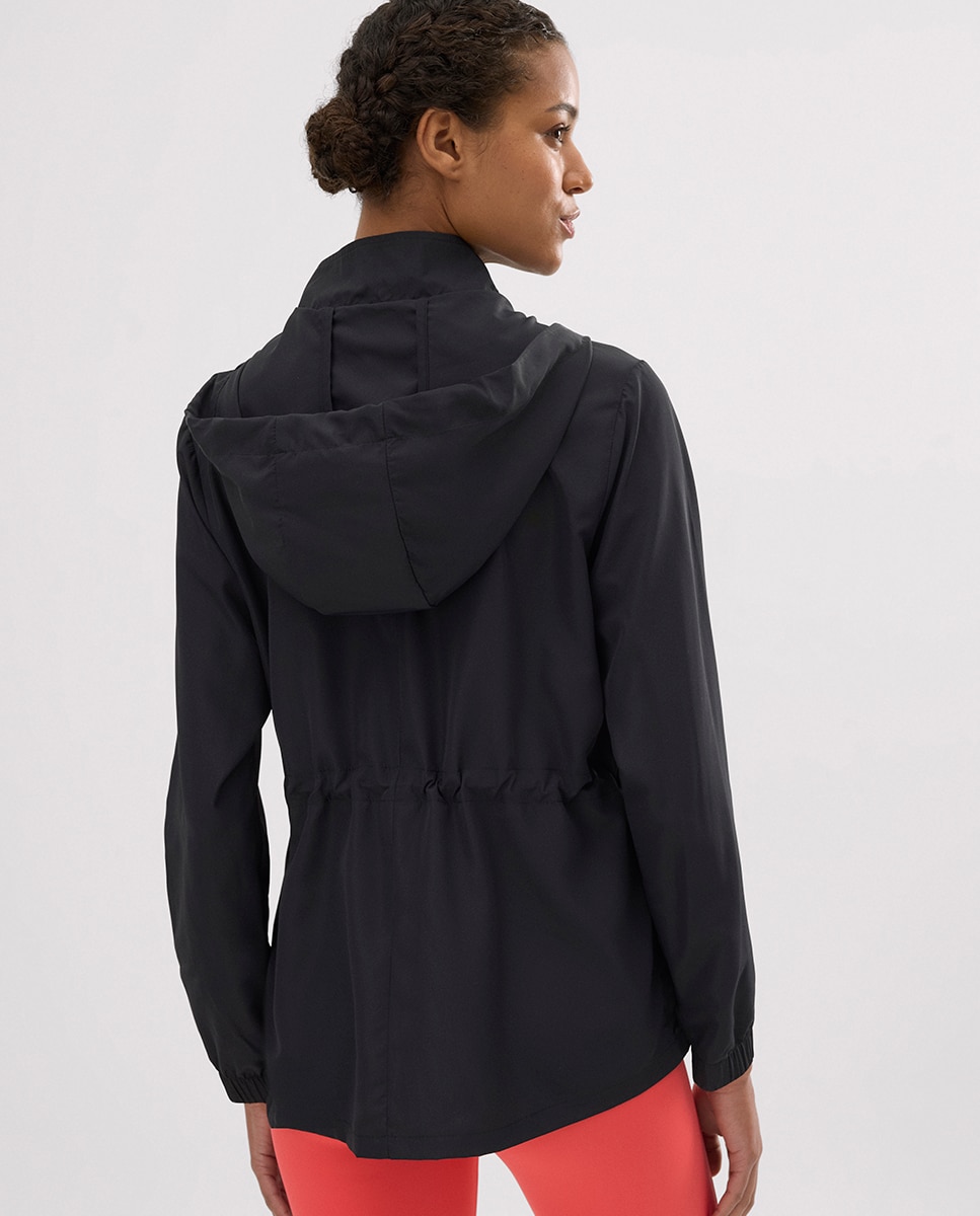 Casaco Desportivo Corta-vento com Capuz e Bolsos Preto-2