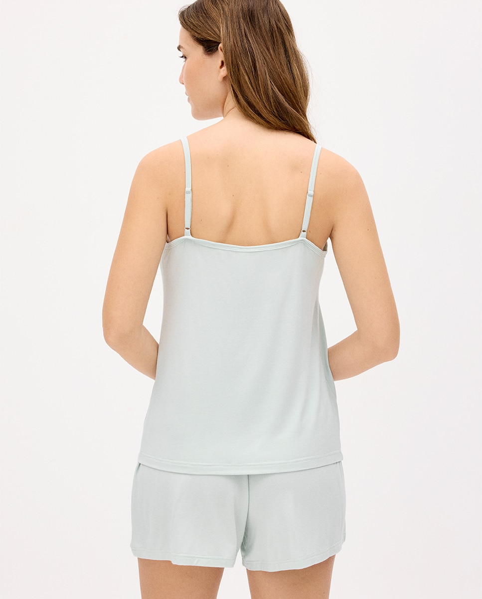Pijama Completo Leve T-shirt de Alças e Calções Verde-menta-4