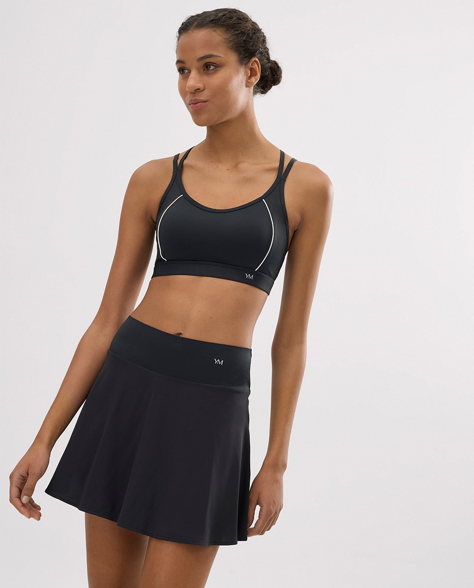 Saia Desportiva Compressiva com Calções e Bolso Interior Preto-3