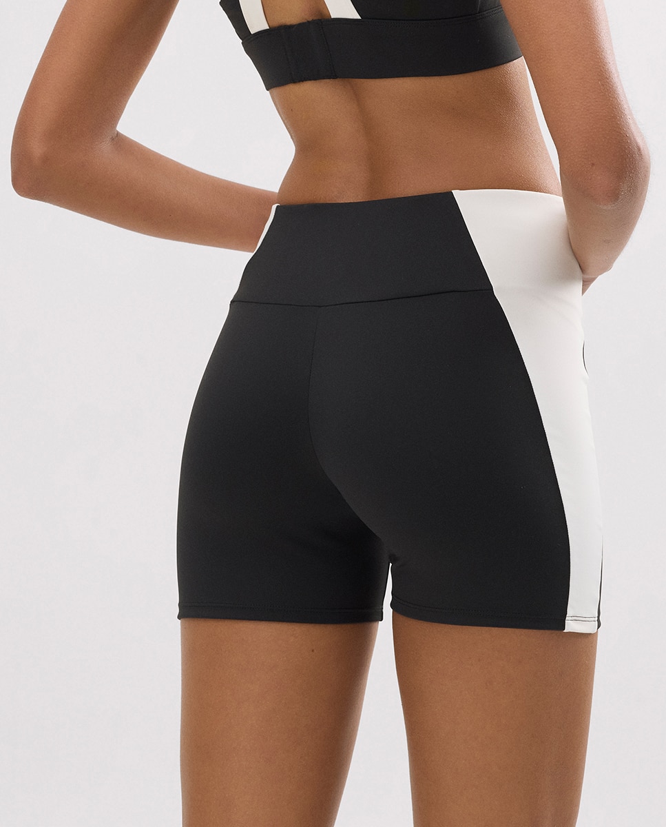 Calções Desportivos Curtos Efeito Push-up com Faixa em Contraste Preto-2