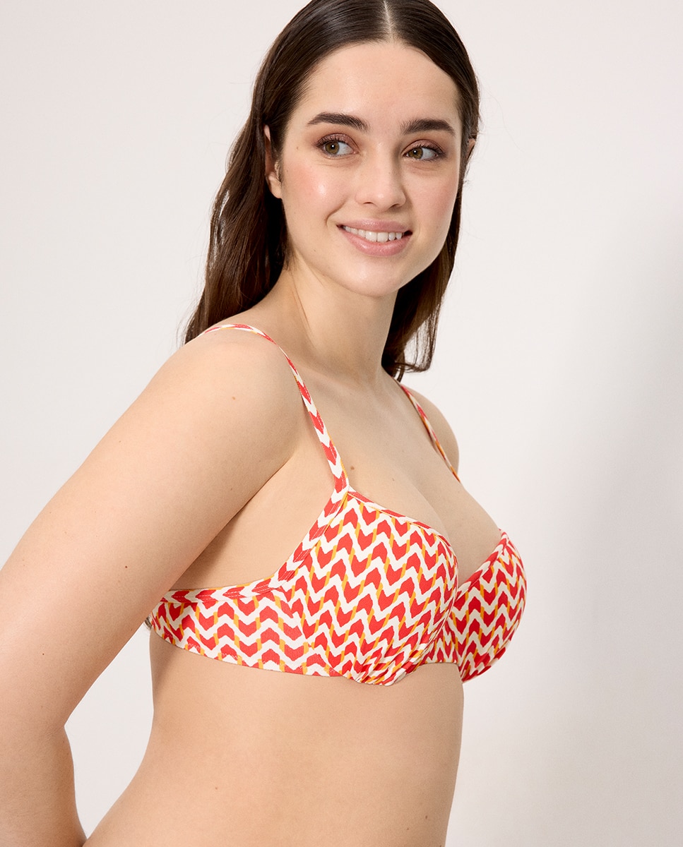 Tops de Biquíni Micropiqué Estampado Coral em Copa C Coral-3