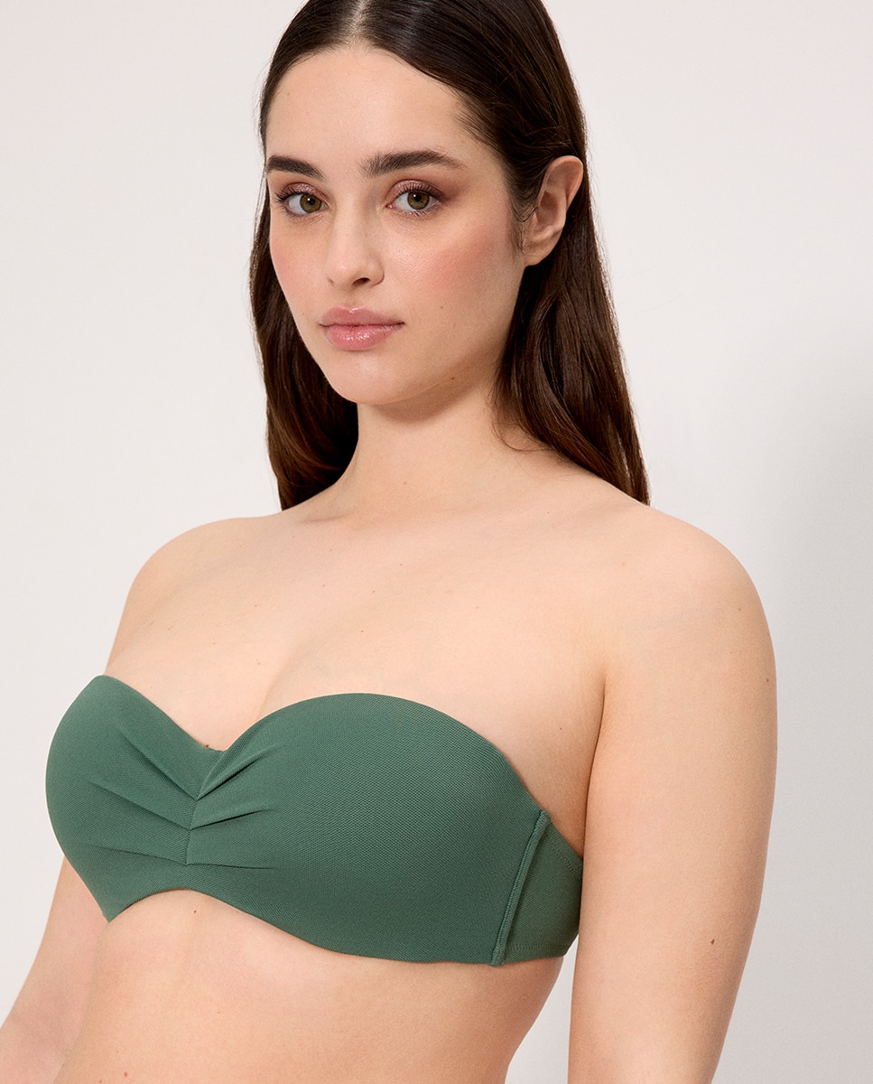 Tops de Biquíni Bandeau Micropiqué Coral em Copa C Verde-escuro-3