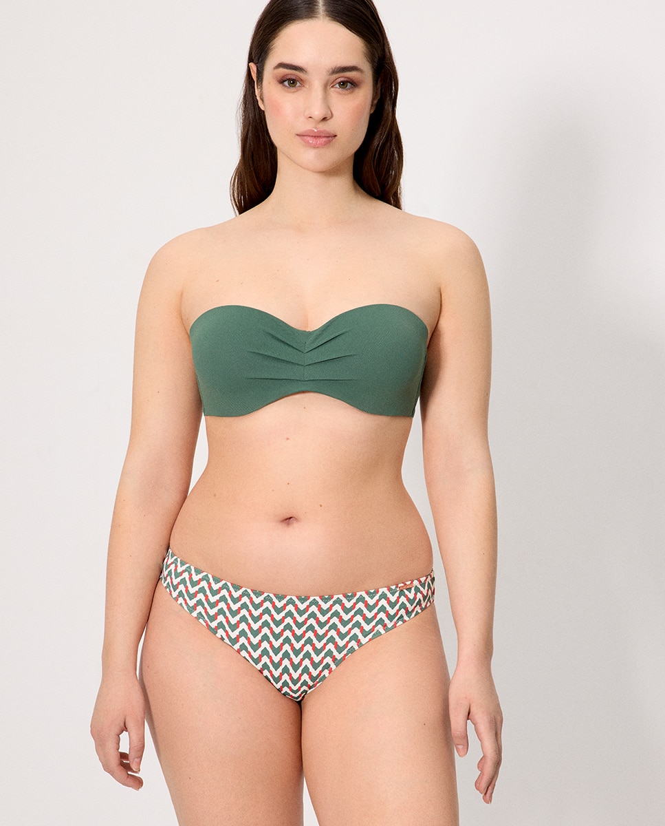 Tops de Biquíni Bandeau Micropiqué Coral em Copa C Verde-escuro-5